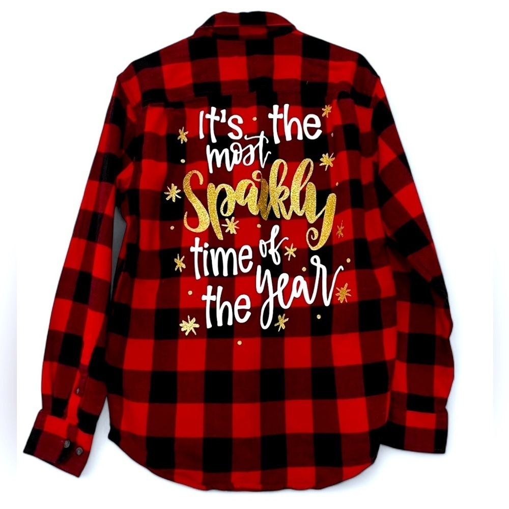 2/$30 George Plaid Christmas Button Down Long Sleeve Sleeve Red Black SZ M